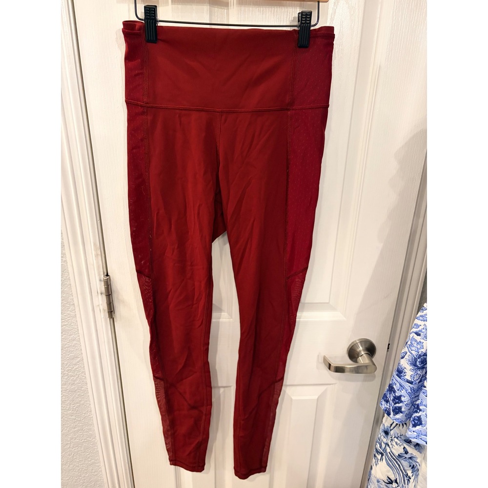 Lululemon Train Times 7/8 Pant Red Mesh Panels High Rise Leggings LW5AS8S